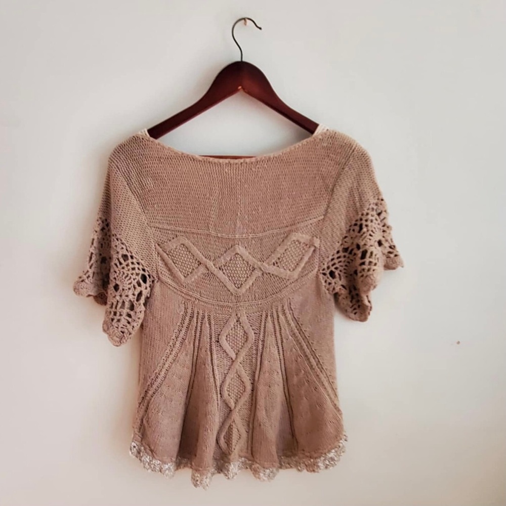 Free People Lace Crochet Short Sleeve Sweater - Picture 7 of 8